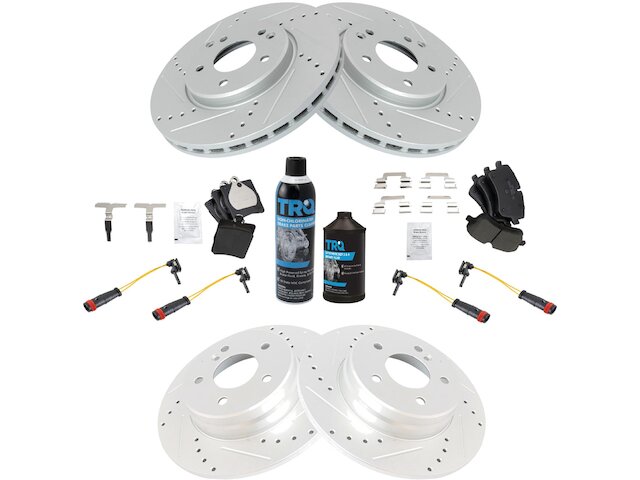 Front and Rear Brake Pad Rotor and Wear Sensor Kit - 2003-2005 Mercedes C240 4Matic Sedan - TRQ 6332-02075158