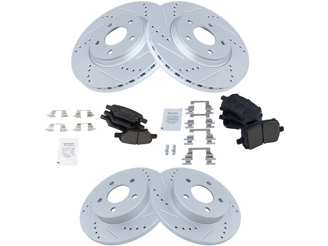 Front and Rear Ceramic Brake Pad and Cross Drilled and Slotted Rotor Kit - 5 Lug - Vented Front Rotors - Solid Rear Rotors - 2007-2012 Chevrolet Malibu - TRQ 19081-07358777