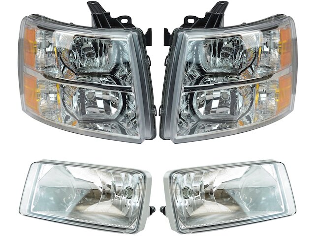 Headlight and Fog Light Kit 4 Piece - 2007-2014 Chevrolet Silverado 3500 HD - DIY Solutions 28507-07359942