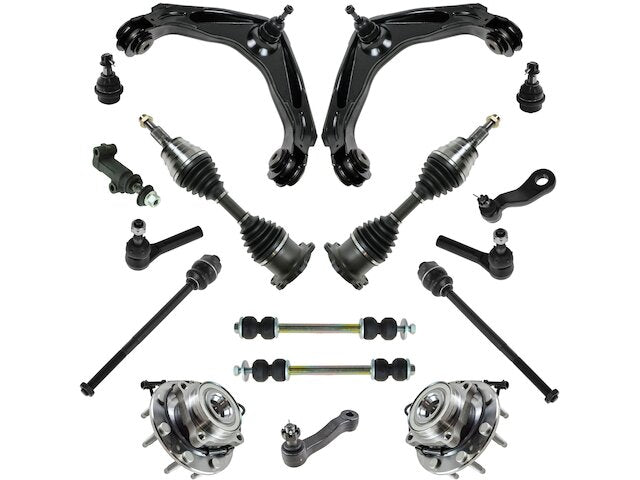 Front CV Axle Control Arm Wheel Bearing Hub Ball Joint Tie Rod Kit - 17 Piece - with 3 Groove Pitman Arm - 2001-2006 Chevrolet Silverado 2500 HD 4WD - TRQ 3704-07461662
