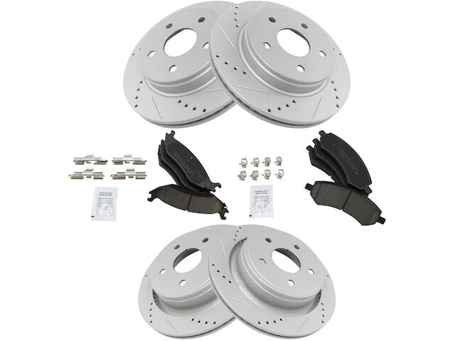 Front and Rear Ceramic Brake Pad and Cross Drilled and Slotted Rotor Kit - 5 Lug - Premium G-Coated - Vented Front Rotors - Solid Rear Rotors - 2006-2010 Dodge Ram 1500 - TRQ 18738-07756158