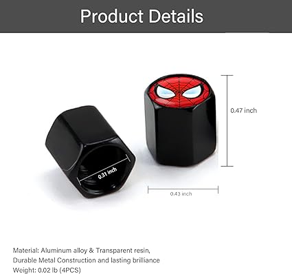 Tire Valve Caps 4 Pcs Black Spider Man Universal Tire Stem Caps - Metal Wheel Car Air Caps Cover Dust Cap