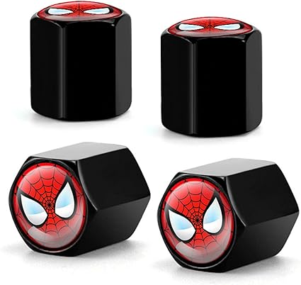 Tire Valve Caps 4 Pcs Black Spider Man Universal Tire Stem Caps - Metal Wheel Car Air Caps Cover Dust Cap