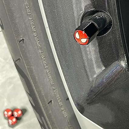 Tire Valve Caps 4 Pcs Black Spider Man Universal Tire Stem Caps - Metal Wheel Car Air Caps Cover Dust Cap
