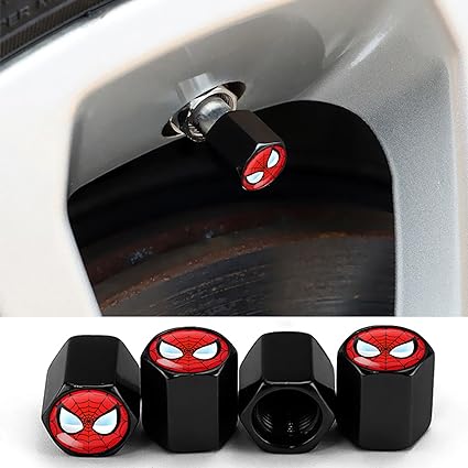 Tire Valve Caps 4 Pcs Black Spider Man Universal Tire Stem Caps - Metal Wheel Car Air Caps Cover Dust Cap