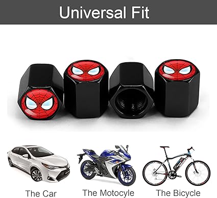 Tire Valve Caps 4 Pcs Black Spider Man Universal Tire Stem Caps - Metal Wheel Car Air Caps Cover Dust Cap