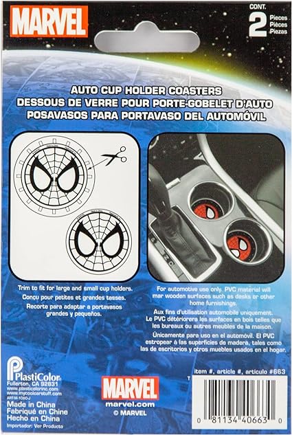 Plasticolor 000663R01 Spiderman Auto Car Truck SUV Cup Holder Coaster 2-Pack