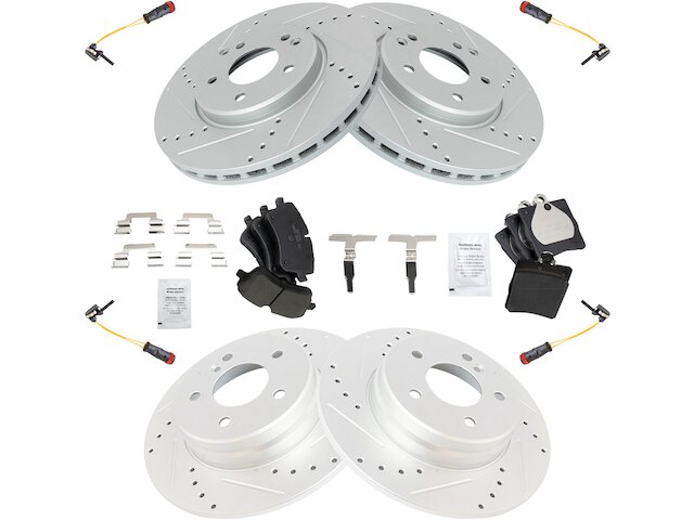Front and Rear Brake Pad Rotor and Wear Sensor Kit - 2001-2005 Mercedes C320 - TRQ 6342-02630870
