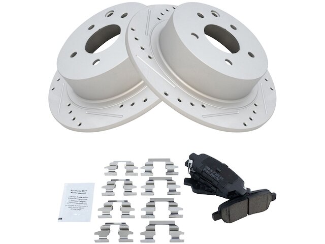 Rear Ceramic Brake Pad and Cross Drilled and Slotted Rotor Kit - 5 Lug - Premium G-Coated - Solid Rotors - 2002-2018 Nissan Altima - TRQ 6677-07172165