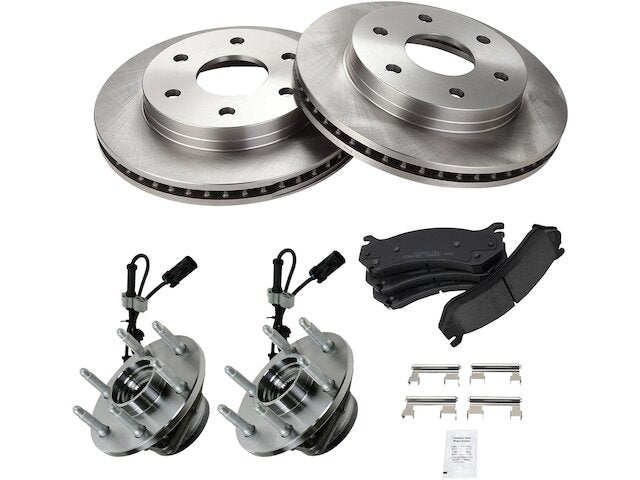 Front Ceramic Brake Pad and Rotor and Wheel Bearing Hub Kit - 1999-2006 Chevrolet Silverado 1500 4WD with 6-Lug Wheels - TRQ 3691-07243868