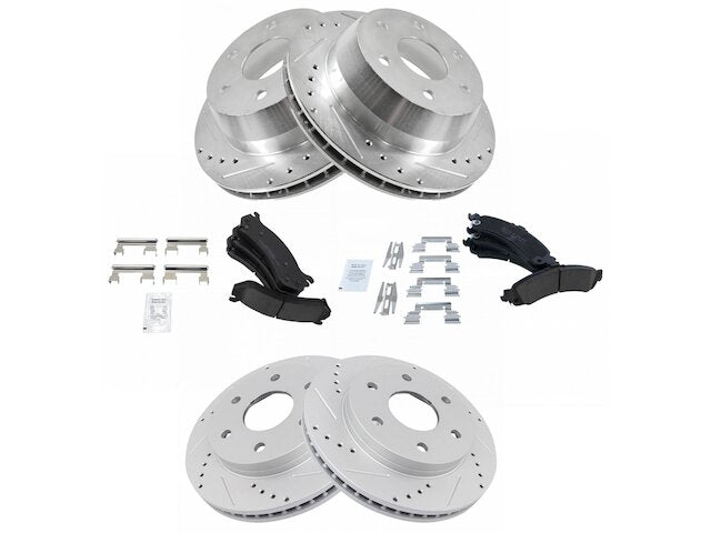 Front and Rear Ceramic Brake Pads and Cross Drilled and Slotted Rotor Kit - 6 Lug - Vented Front Rotors - Solid Rear Rotors - 2000-2006 Chevrolet Tahoe - TRQ 3731-07328690