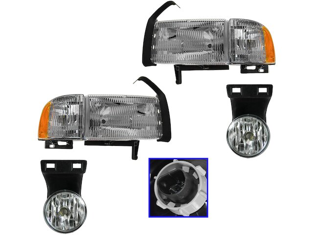 Headlight and Fog Light Kit 4 Piece - 1999-2002 Dodge Ram 3500 - DIY Solutions 1999-07358484