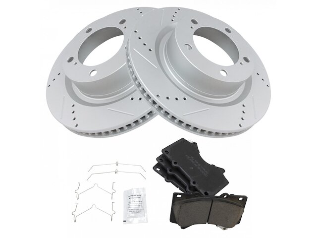 Front Ceramic Brake Pad and Cross Drilled and Slotted Rotor Kit - 2007-2021 Toyota Tundra - TRQ 26814-07372393
