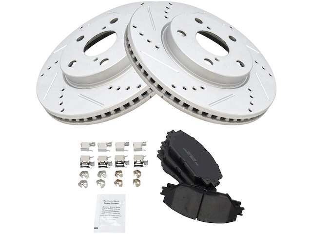 Front Ceramic Brake Pad and Cross Drilled and Slotted Rotor Kit - 2006-2018 Toyota RAV4 LE - TRQ 18953-07393989