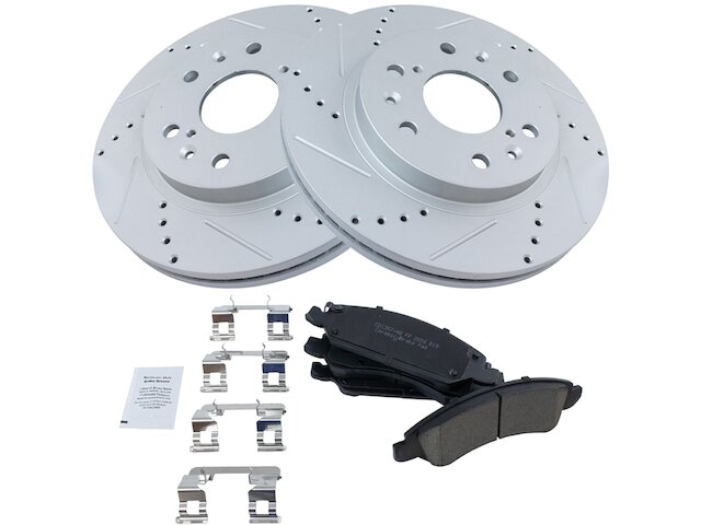 Front Ceramic Brake Pad and Cross Drilled and Slotted Rotor Kit - 2007-2018 Chevy Silverado 1500 - TRQ 19009-07538543