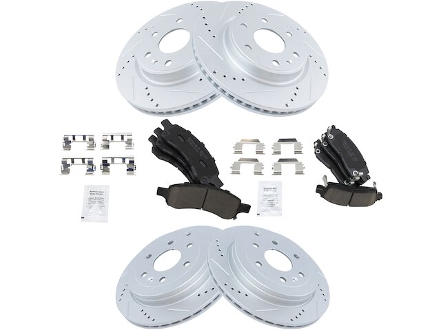 Front and Rear Ceramic Brake Pad and Cross Drilled and Slotted Rotor Kit - 2008-2017 Buick Enclave - TRQ 26821-07579698
