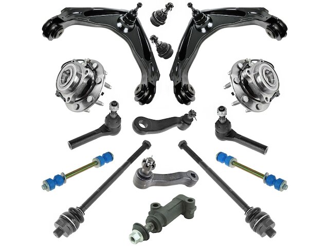 Control Arm Ball Joint Tie Rod End Kit 15 Piece Set - 2001-2006 Chevrolet Silverado 2500 HD 4WD / RWD (with 3 Groove Pitman Arm) - TRQ 3704-07610116