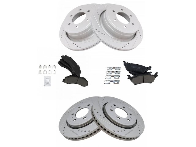Front and Rear Ceramic Brake Pad and Cross Drilled and Slotted Rotor Kit - 2012-2017 Ford F150 with 6 Lug Wheels - TRQ 118906-07611443
