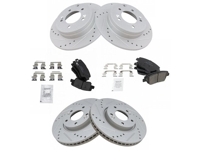 Front and Rear Ceramic Brake Pad and Cross Drilled and Slotted Rotor Kit - 5 Lug - 2012-2015 Kia Optima 2.4L 4-Cylinder - TRQ 118792-07669607