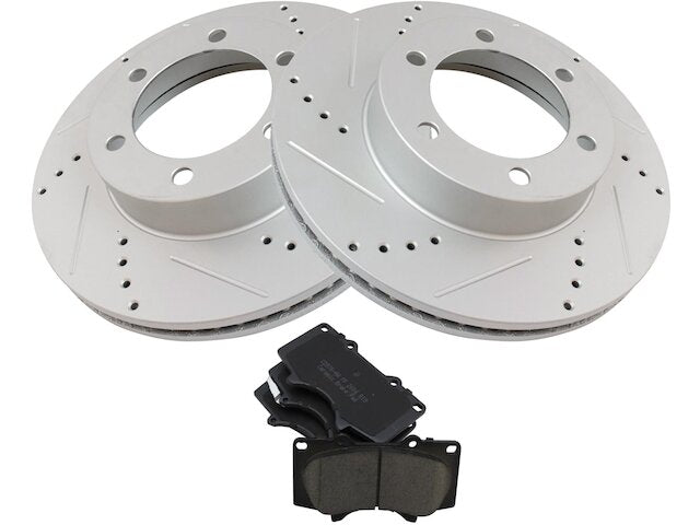 Front Ceramic Brake Pad and Cross Drilled and Slotted Rotor Kit - 2000-2006 Toyota Tundra - TRQ 8199-07858378