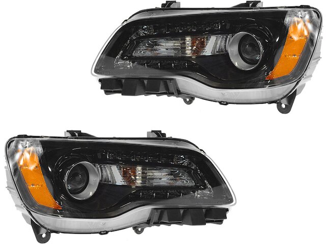 Halogen Headlight Assembly Set - 2 Piece - Black Bezel - Upgrade H9 Bulb Conversion - 2011-2014 Chrysler 300 - DIY Solutions 118388-07902634