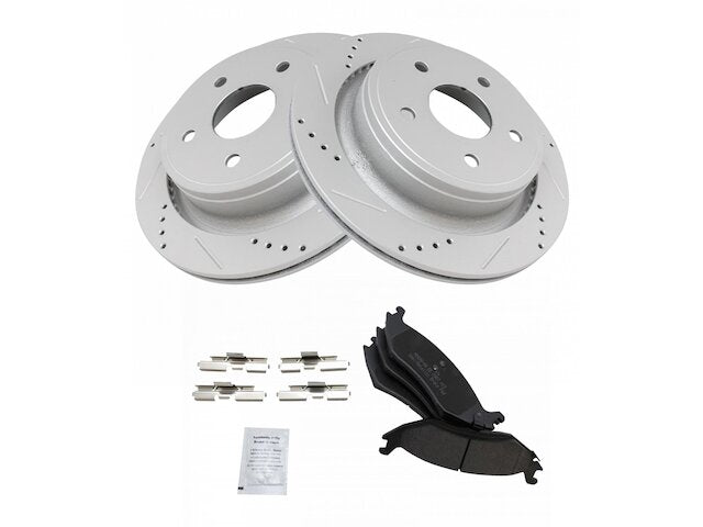 Rear Semi Metallic Brake Pads and Cross Drilled and Slotted Rotor Kit - 5-Lug - 2002-2004 Dodge Ram 1500 - TRQ 1972-07928509