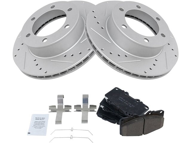 Front Ceramic Brake Pad and Cross Drilled and Slotted Rotor Kit - 1999-2004 Toyota Tacoma - TRQ 8219-07944527
